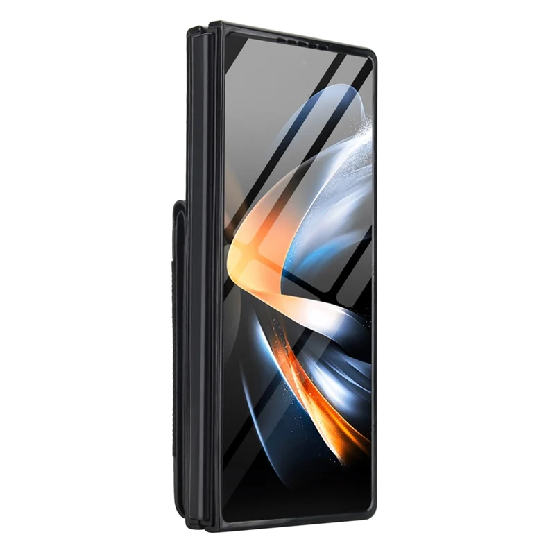 Étui pour Samsung Galaxy Z Fold4 5G, Porte-cartes, Support Pivotant, Cuir PU + PC, avec Protecteur d'écran HD - Noir