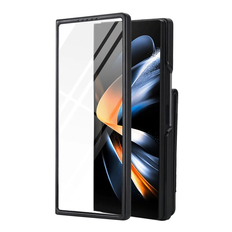 Étui pour Samsung Galaxy Z Fold4 5G, Porte-cartes, Support Pivotant, Cuir PU + PC, avec Protecteur d'écran HD - Noir