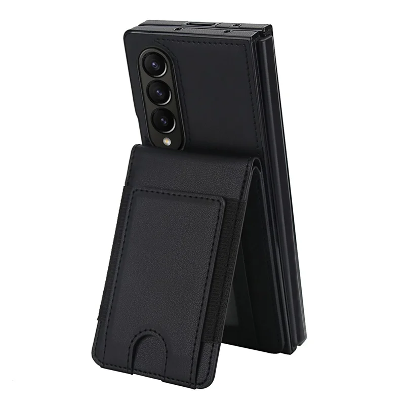 Étui pour Samsung Galaxy Z Fold4 5G, Porte-cartes, Support Pivotant, Cuir PU + PC, avec Protecteur d'écran HD - Noir