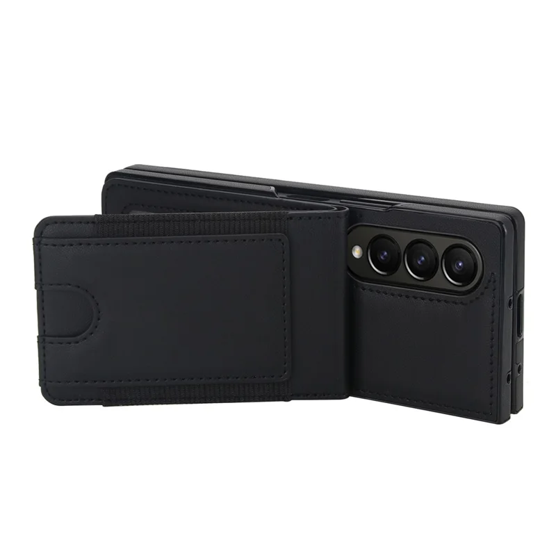 Étui pour Samsung Galaxy Z Fold4 5G, Porte-cartes, Support Pivotant, Cuir PU + PC, avec Protecteur d'écran HD - Noir