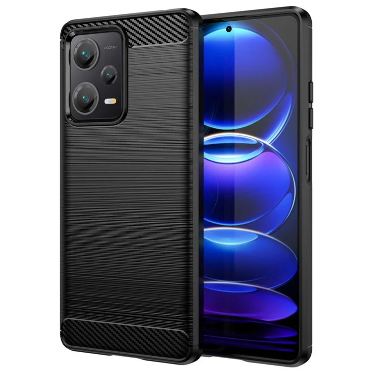Para Xiaomi Redmi Note 12 Pro+ 5G Anti-queda Back Shell, Textura de Fibra de Carbono TPU Protective Phone Cover Brushed Mobile Phone Case - Preto