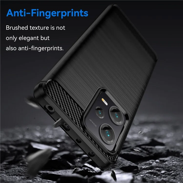 Para Xiaomi Redmi Note 12 Pro+ 5G Anti-queda Back Shell, Textura de Fibra de Carbono TPU Protective Phone Cover Brushed Mobile Phone Case - Preto