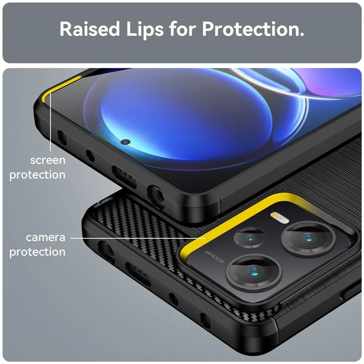Para Xiaomi Redmi Note 12 Pro+ 5G Anti-queda Back Shell, Textura de Fibra de Carbono TPU Protective Phone Cover Brushed Mobile Phone Case - Preto