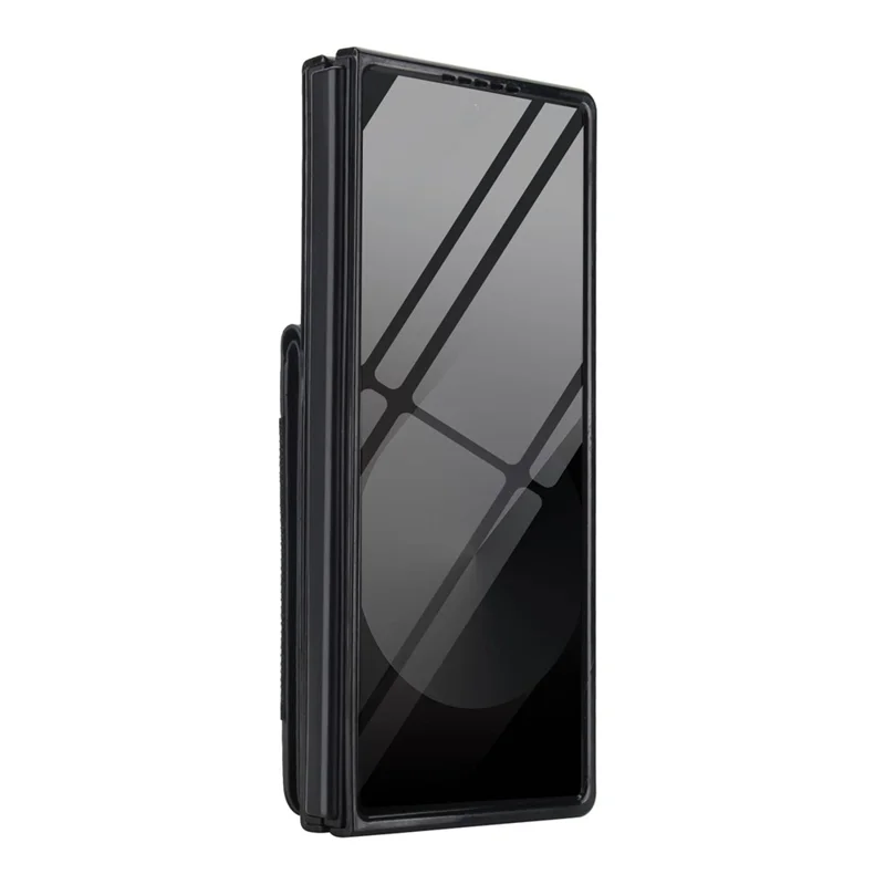 Für Samsung Galaxy Z Fold5 5G Hülle Kartenetui Ständer Leder + PC Handyhülle mit HD Displayschutz - Schwarz