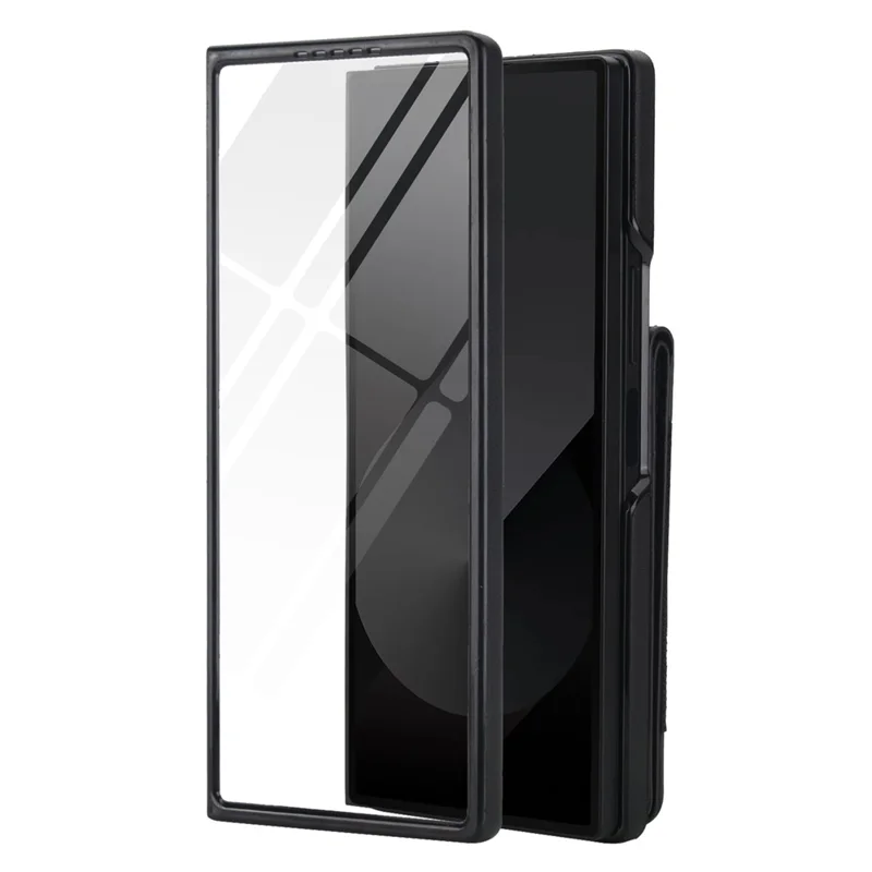 Für Samsung Galaxy Z Fold5 5G Hülle Kartenetui Ständer Leder + PC Handyhülle mit HD Displayschutz - Schwarz