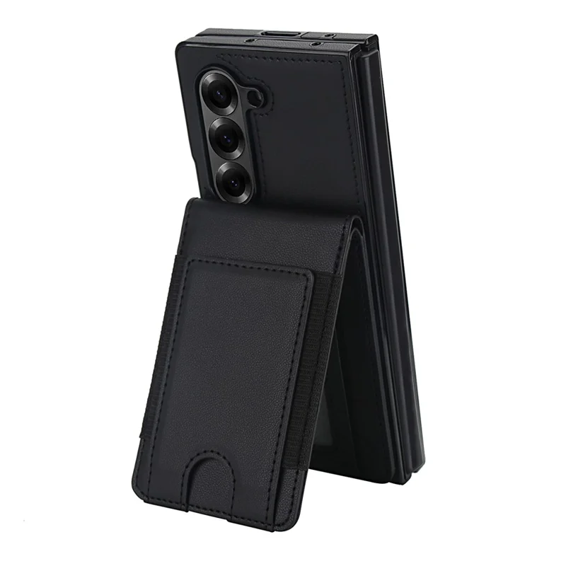 Für Samsung Galaxy Z Fold5 5G Hülle Kartenetui Ständer Leder + PC Handyhülle mit HD Displayschutz - Schwarz