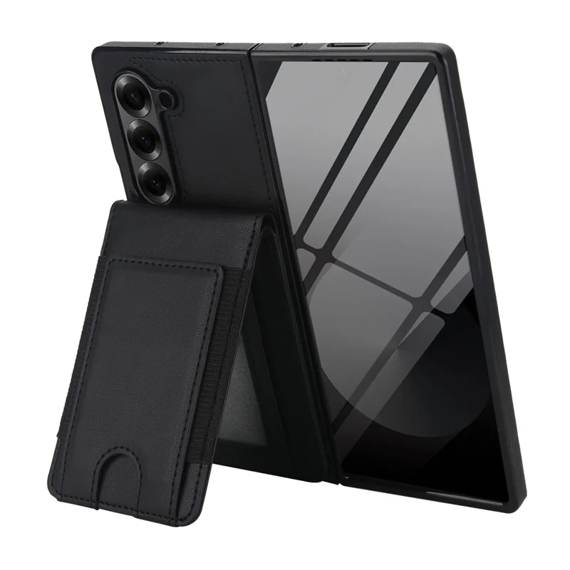 Für Samsung Galaxy Z Fold5 5G Hülle Kartenetui Ständer Leder + PC Handyhülle mit HD Displayschutz - Schwarz