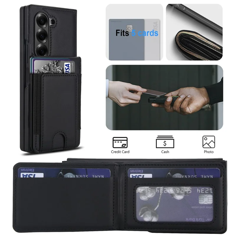 Für Samsung Galaxy Z Fold5 5G Hülle Kartenetui Ständer Leder + PC Handyhülle mit HD Displayschutz - Schwarz