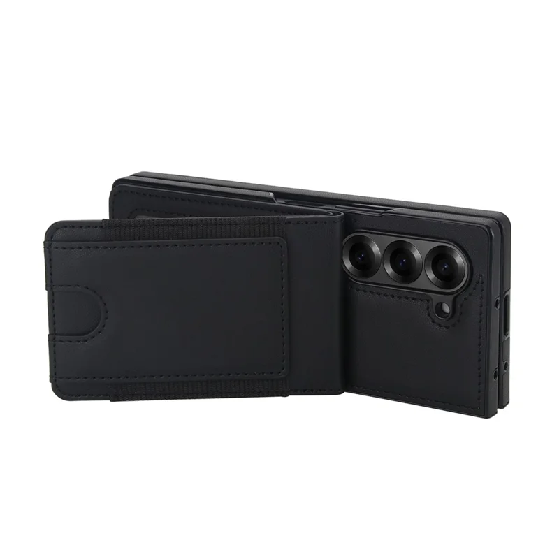 For Samsung Galaxy Z Fold6 5G Case Card Bag Kickstand Leather + PC Phone Cover with HD Screen Protector - Black