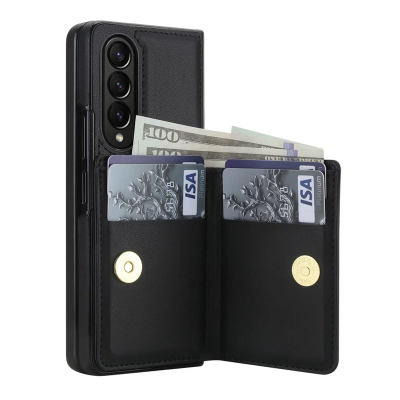 Funda tipo cartera con soporte de anillo para Samsung Galaxy Z Fold3 5G, carcasa abatible de PC y PU con protector de pantalla HD - Negro
