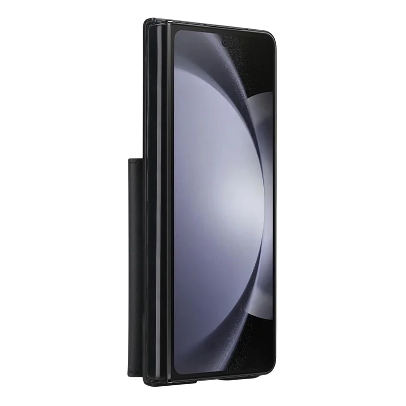 Funda tipo cartera con soporte de anillo para Samsung Galaxy Z Fold4 5G, carcasa abatible de PC y PU con protector de pantalla HD - Negro
