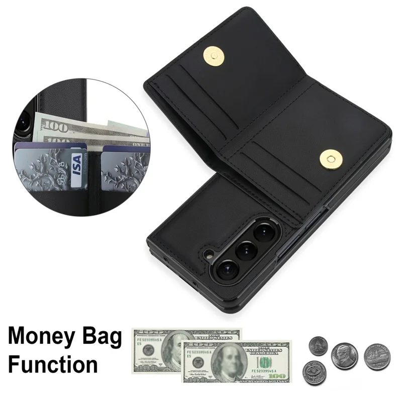Für Samsung Galaxy Z Fold5 5G Brieftaschenhülle mit Ringhalter PC PU Klapphülle mit HD-Bildschirmschutzfolie - Schwarz
