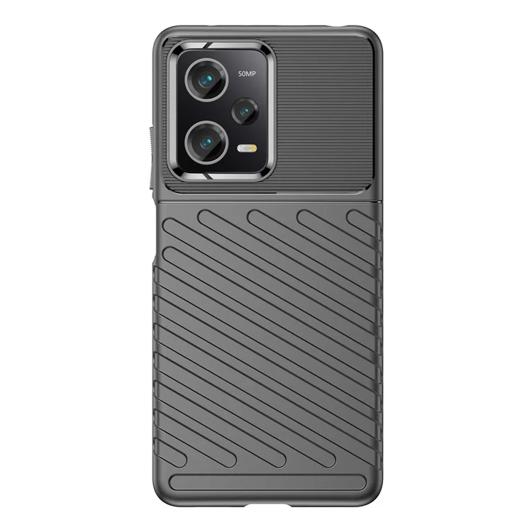Anti-fall Back Shell for Xiaomi Redmi Note 12 Pro 5G / Note 12 Pro Speed 5G / Poco X5 Pro 5G Thunder Series Thickened TPU Phone Case Twill Texture Phone Cover - Black