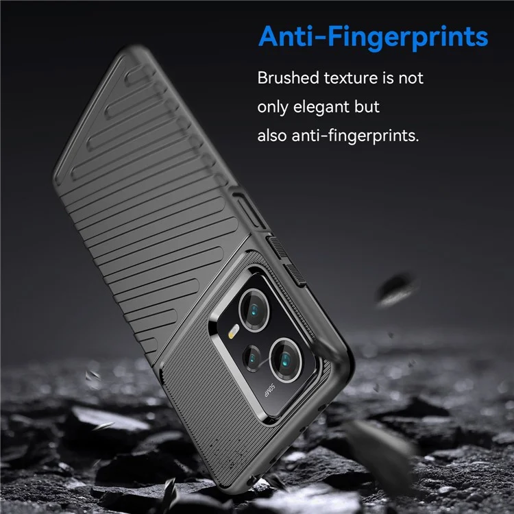 Anti-fall Back Shell for Xiaomi Redmi Note 12 Pro 5G / Note 12 Pro Speed 5G / Poco X5 Pro 5G Thunder Series Thickened TPU Phone Case Twill Texture Phone Cover - Black