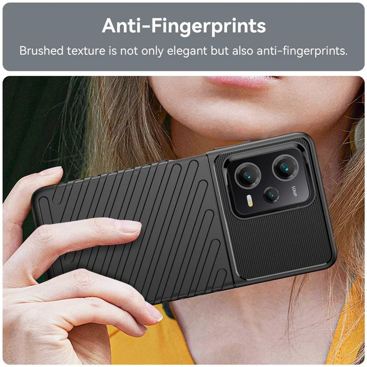 Anti-fall Back Shell for Xiaomi Redmi Note 12 Pro 5G / Note 12 Pro Speed 5G / Poco X5 Pro 5G Thunder Series Thickened TPU Phone Case Twill Texture Phone Cover - Black