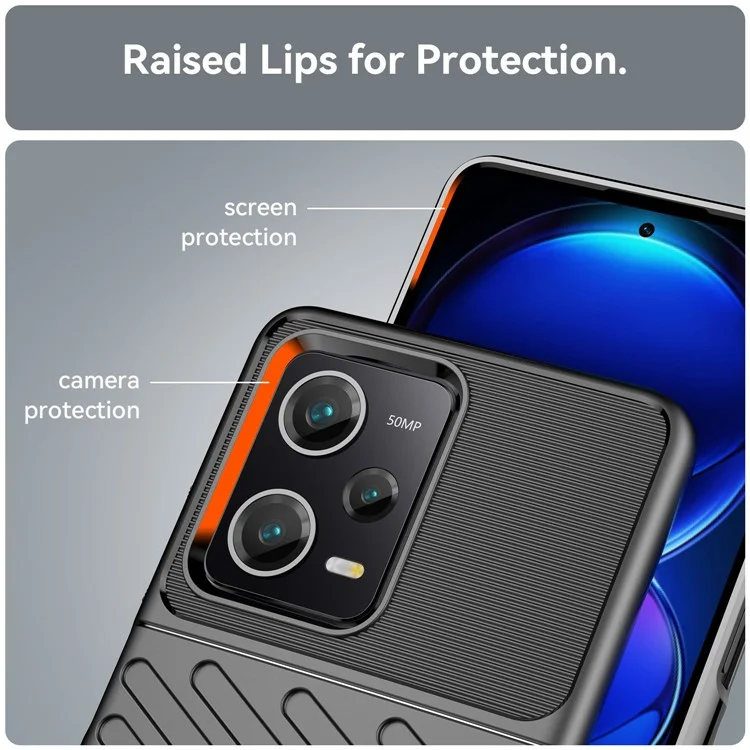 Anti-fall Back Shell for Xiaomi Redmi Note 12 Pro 5G / Note 12 Pro Speed 5G / Poco X5 Pro 5G Thunder Series Thickened TPU Phone Case Twill Texture Phone Cover - Black