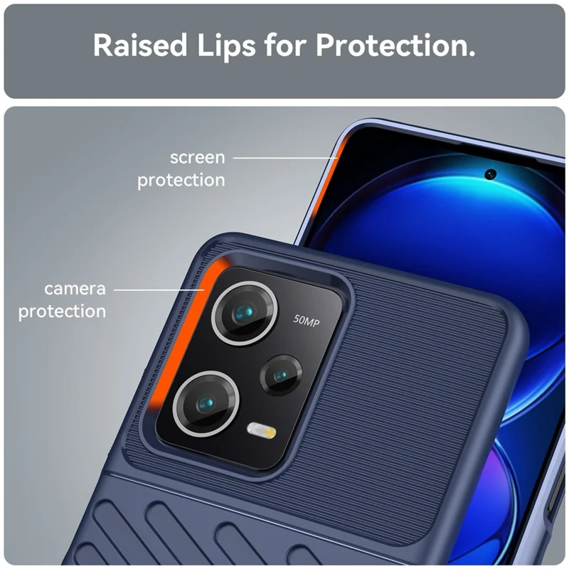 Anti-fall Back Shell for Xiaomi Redmi Note 12 Pro 5G / Note 12 Pro Speed 5G / Poco X5 Pro 5G Thunder Series Thickened TPU Phone Case Twill Texture Phone Cover - Blue