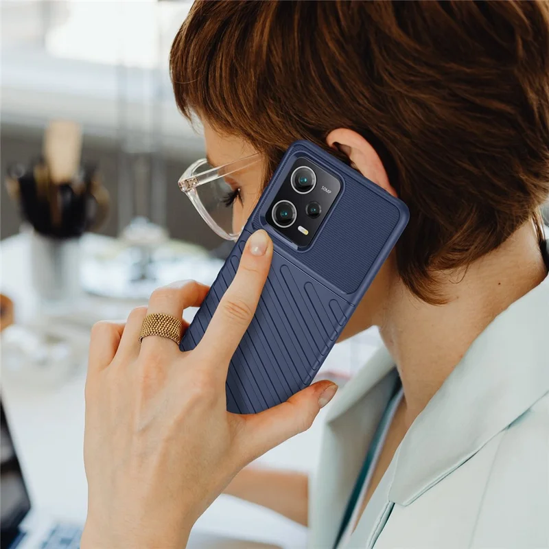 Anti-fall Back Shell for Xiaomi Redmi Note 12 Pro 5G / Note 12 Pro Speed 5G / Poco X5 Pro 5G Thunder Series Thickened TPU Phone Case Twill Texture Phone Cover - Blue