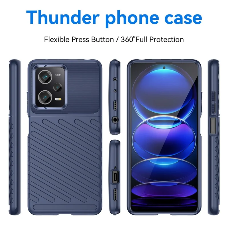 Anti-fall Back Shell for Xiaomi Redmi Note 12 Pro 5G / Note 12 Pro Speed 5G / Poco X5 Pro 5G Thunder Series Thickened TPU Phone Case Twill Texture Phone Cover - Blue