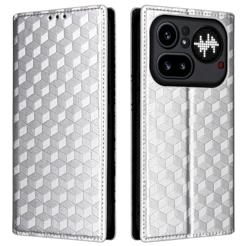 For Nothing Phone (4a) Pro Case Wallet Rhombus Imprinted PU Leather Phone Cover - Silver