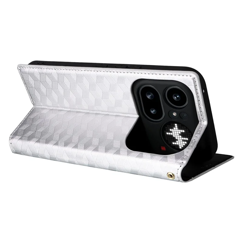 For Nothing Phone (4a) Pro Case Wallet Rhombus Imprinted PU Leather Phone Cover - Silver