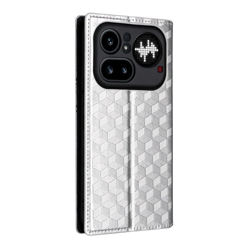 For Nothing Phone (4a) Pro Case Wallet Rhombus Imprinted PU Leather Phone Cover - Silver