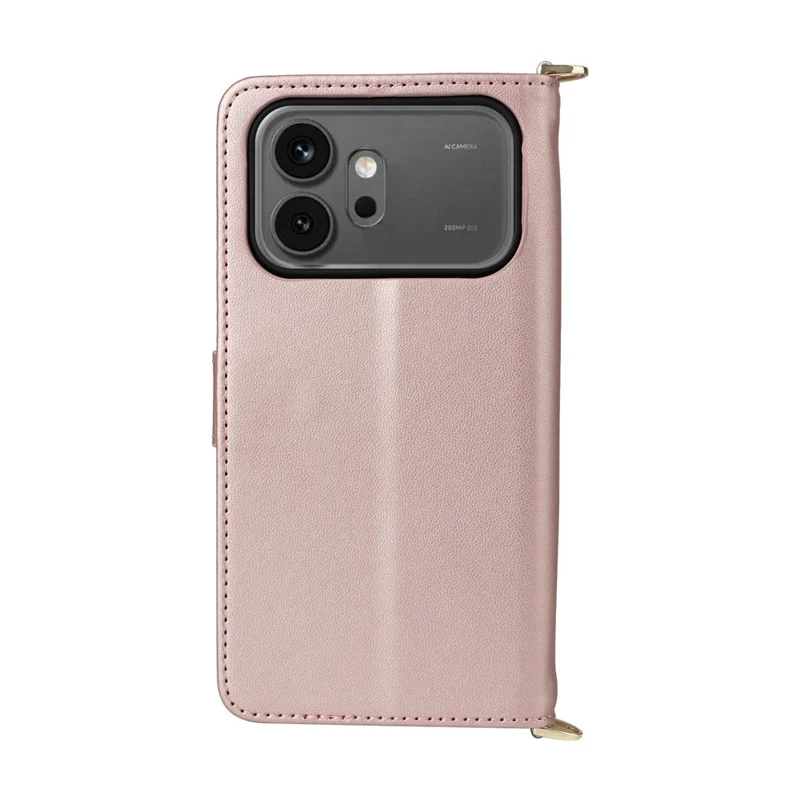 For Honor 600 5G  /  600 Pro 5G Leather Case Stand Wallet Phone Cover with Shoulder  /  Wrist Strap - Pink