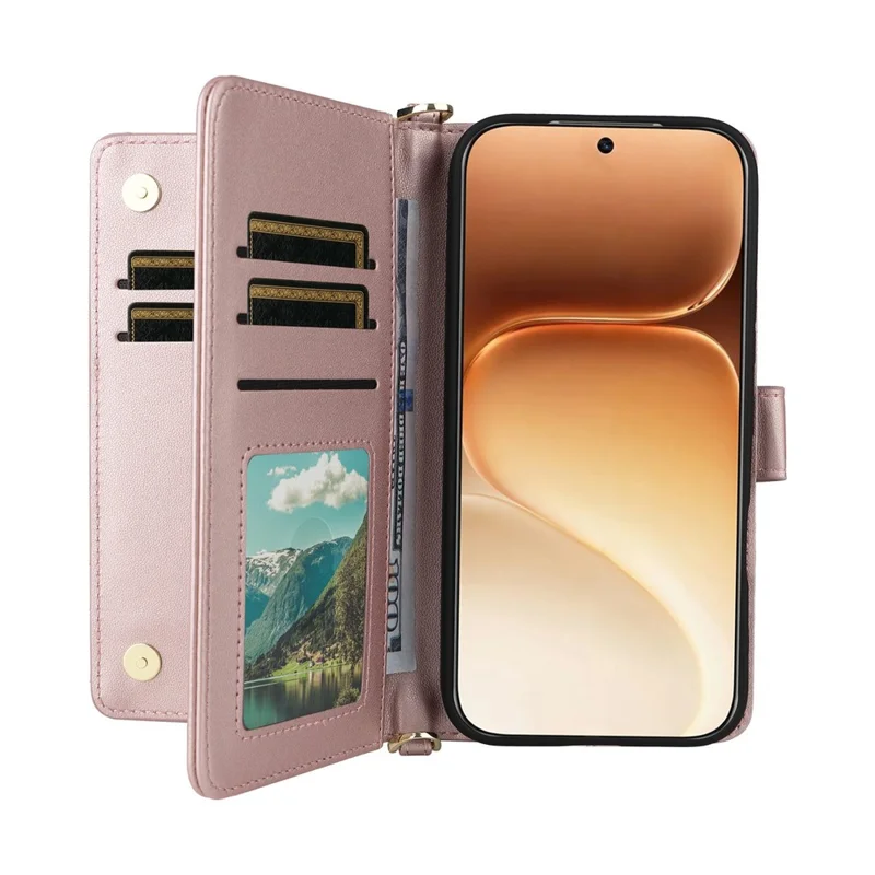 For Honor 600 5G  /  600 Pro 5G Leather Case Stand Wallet Phone Cover with Shoulder  /  Wrist Strap - Pink