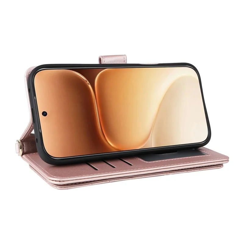 For Honor 600 5G  /  600 Pro 5G Leather Case Stand Wallet Phone Cover with Shoulder  /  Wrist Strap - Pink