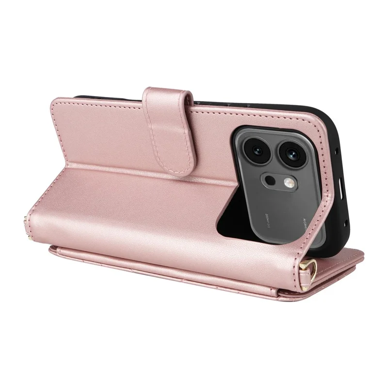 For Honor 600 5G  /  600 Pro 5G Leather Case Stand Wallet Phone Cover with Shoulder  /  Wrist Strap - Pink