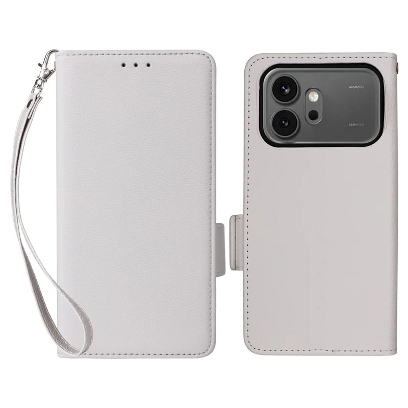 For Honor 600 5G  /  600 Pro 5G Case Litchi Texture Wallet Leather Phone Cover with Wrist Strap - White