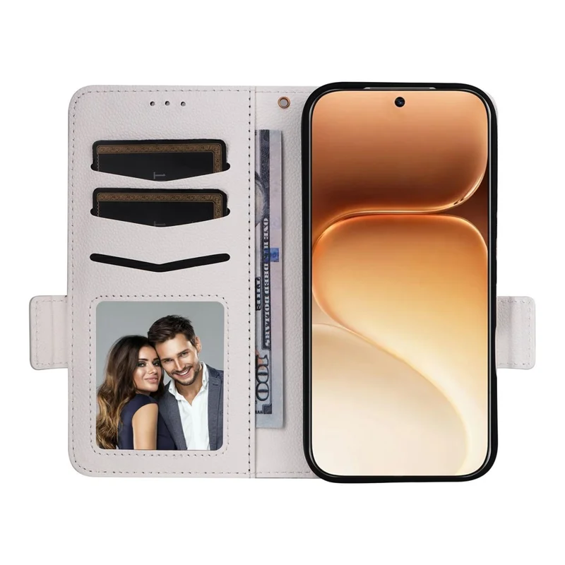 For Honor 600 5G  /  600 Pro 5G Case Litchi Texture Wallet Leather Phone Cover with Wrist Strap - White