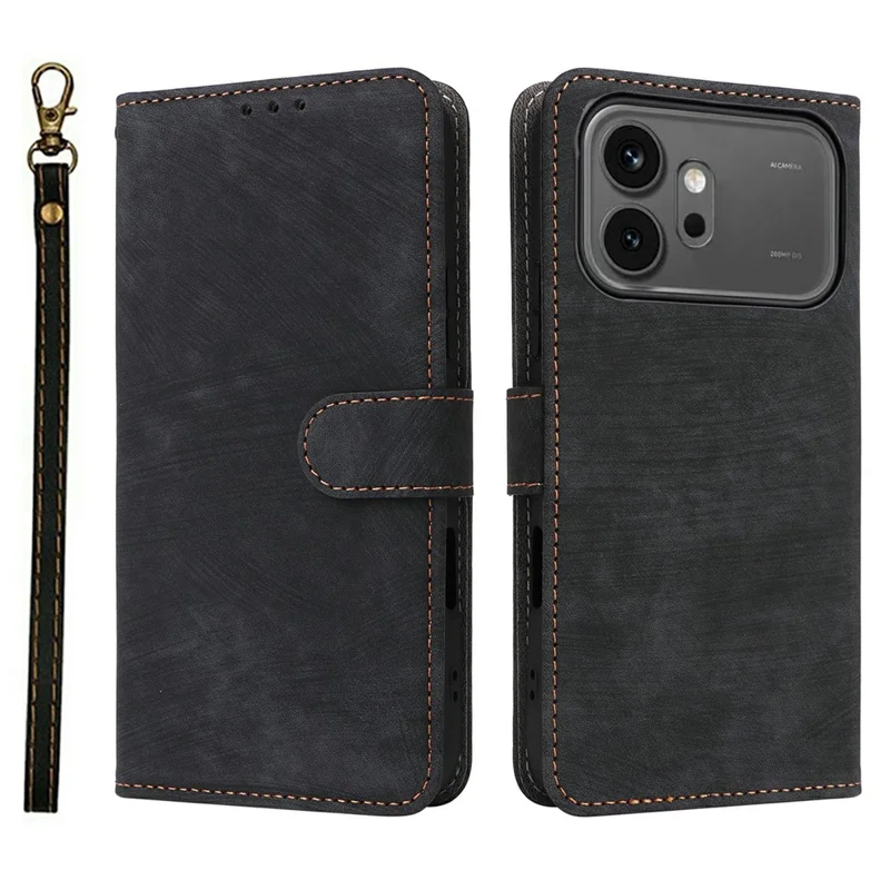 Чехол для Honor 600 5G / 600 Pro 5G, с функцией кошелька, блокировкой RFID, из искусственной кожи с подставкой и ремешком - черный