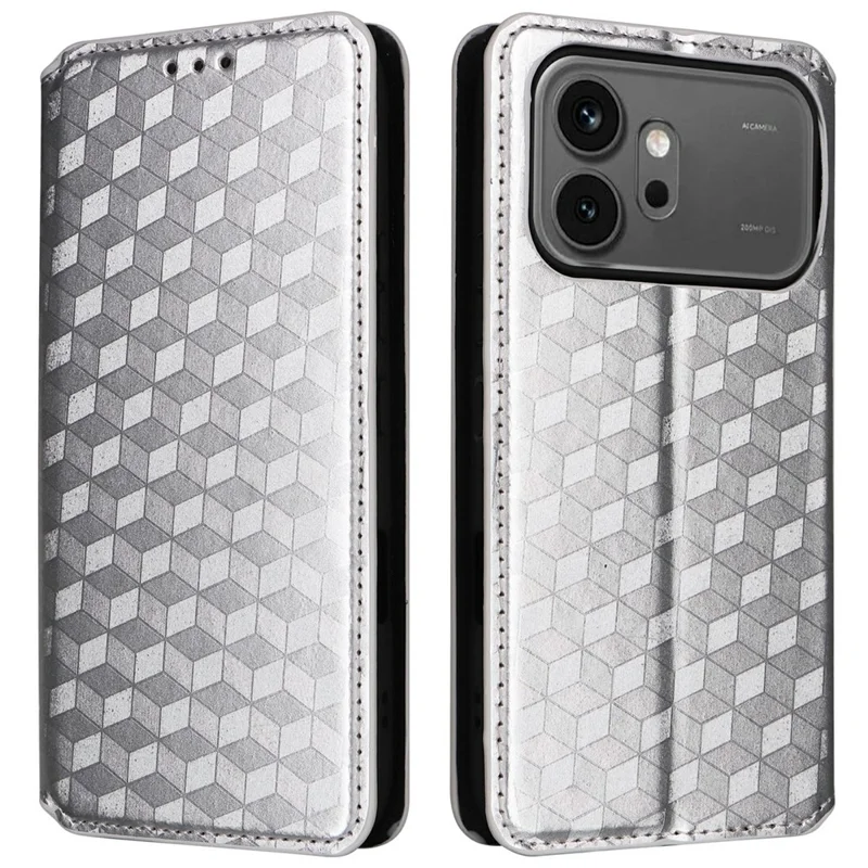 For Honor 600 5G  /  600 Pro 5G Case Wallet Rhombus Imprinted PU Leather Phone Cover - Silver