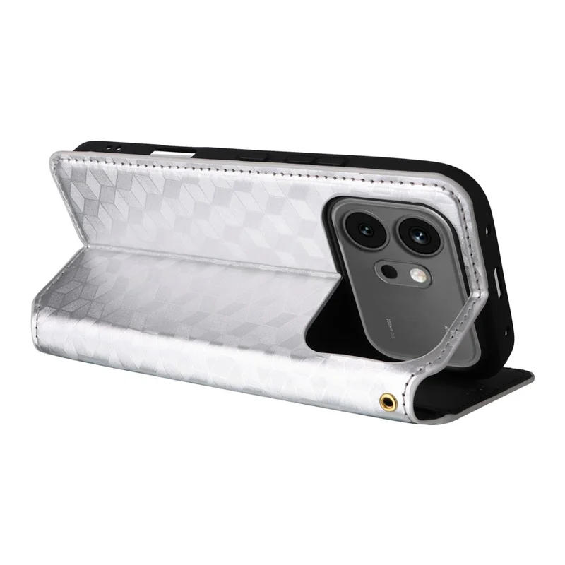 For Honor 600 5G  /  600 Pro 5G Case Wallet Rhombus Imprinted PU Leather Phone Cover - Silver