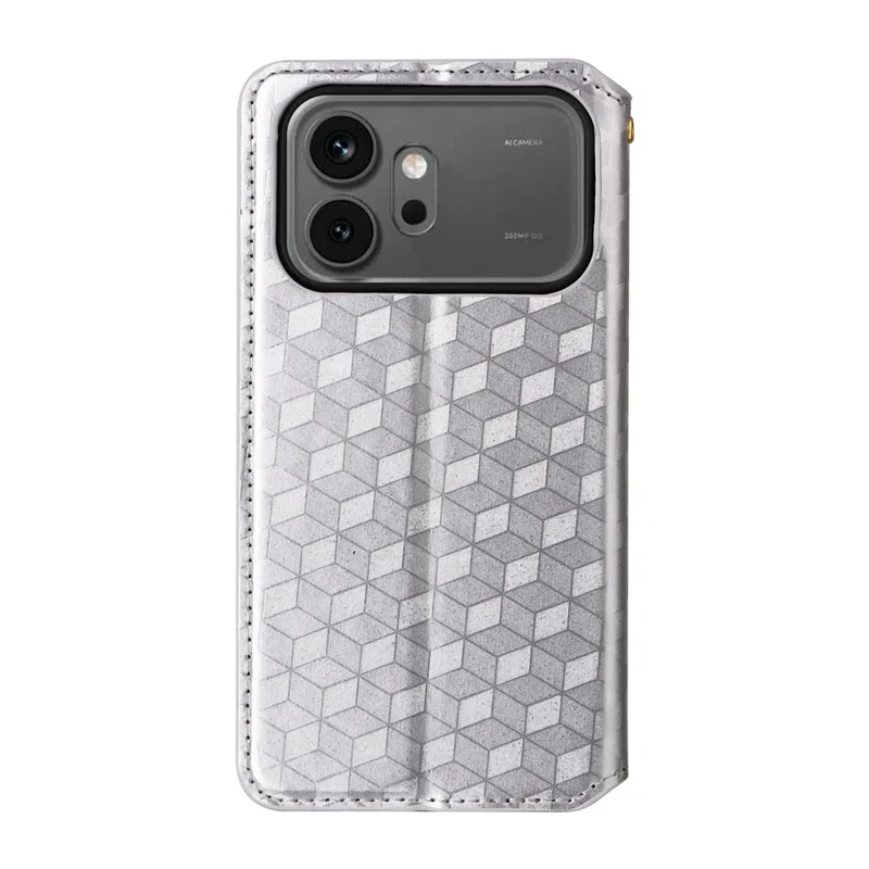 For Honor 600 5G  /  600 Pro 5G Case Wallet Rhombus Imprinted PU Leather Phone Cover - Silver