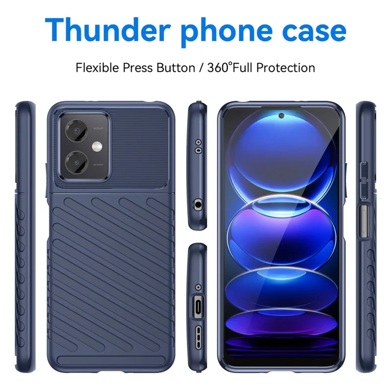Back Shell for Xiaomi Redmi Note 12 5G (Global) / (India) / (China) / Poco X5 5G Thunder Series Thickened TPU Phone Case Twill Texture Phone Cover - Blue