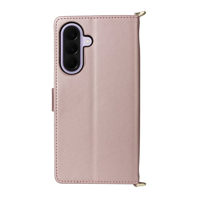 Cover in pelle con supporto e portafoglio per Samsung Galaxy A57 5G, custodia con tracolla e cinturino da polso - Rosa