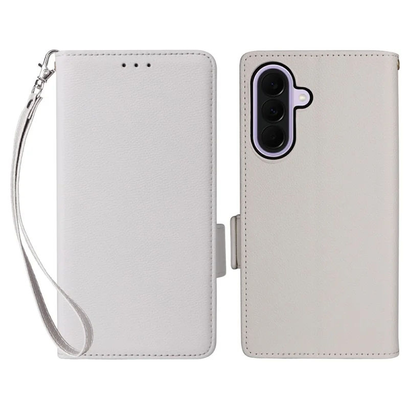 Samsung Galaxy A57 5G-hoesje met lycheestructuur, portemonnee, lederen telefoonhoes met polsbandje - Wit