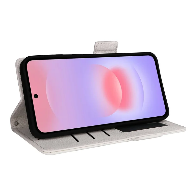 Samsung Galaxy A57 5G-hoesje met lycheestructuur, portemonnee, lederen telefoonhoes met polsbandje - Wit