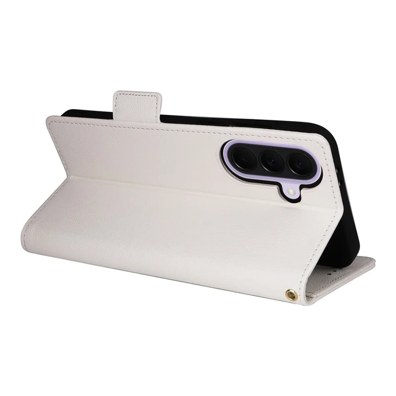 Samsung Galaxy A57 5G-hoesje met lycheestructuur, portemonnee, lederen telefoonhoes met polsbandje - Wit