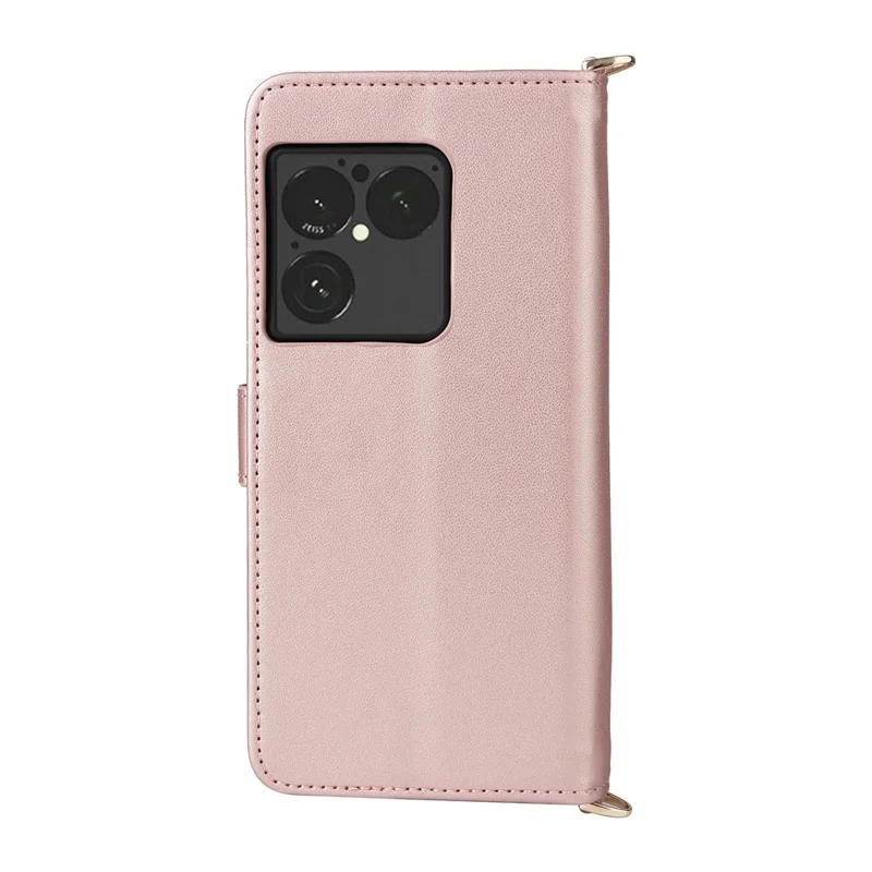 Étui en cuir pour Sony Xperia 1 VIII, étui à rabat avec support, portefeuille et sangle d'épaule / poignet - Rose