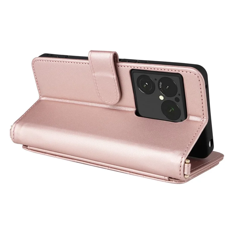 Étui en cuir pour Sony Xperia 1 VIII, étui à rabat avec support, portefeuille et sangle d'épaule / poignet - Rose