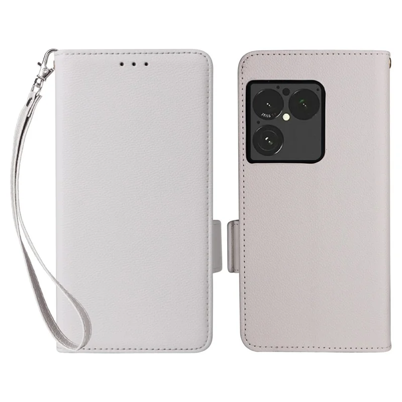 Cover per Sony Xperia 1 VIII con Portafoglio in Pelle Effetto Litchi con Cinturino da Polso - Bianco