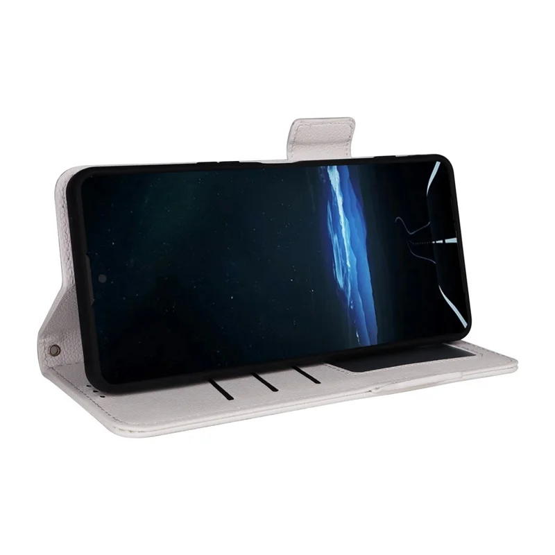 Cover per Sony Xperia 1 VIII con Portafoglio in Pelle Effetto Litchi con Cinturino da Polso - Bianco