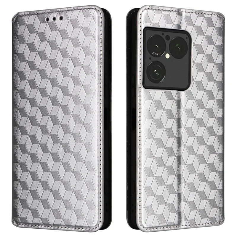 Custodia portafoglio per Sony Xperia 1 VIII, cover in pelle PU con stampa a rombi - Argento