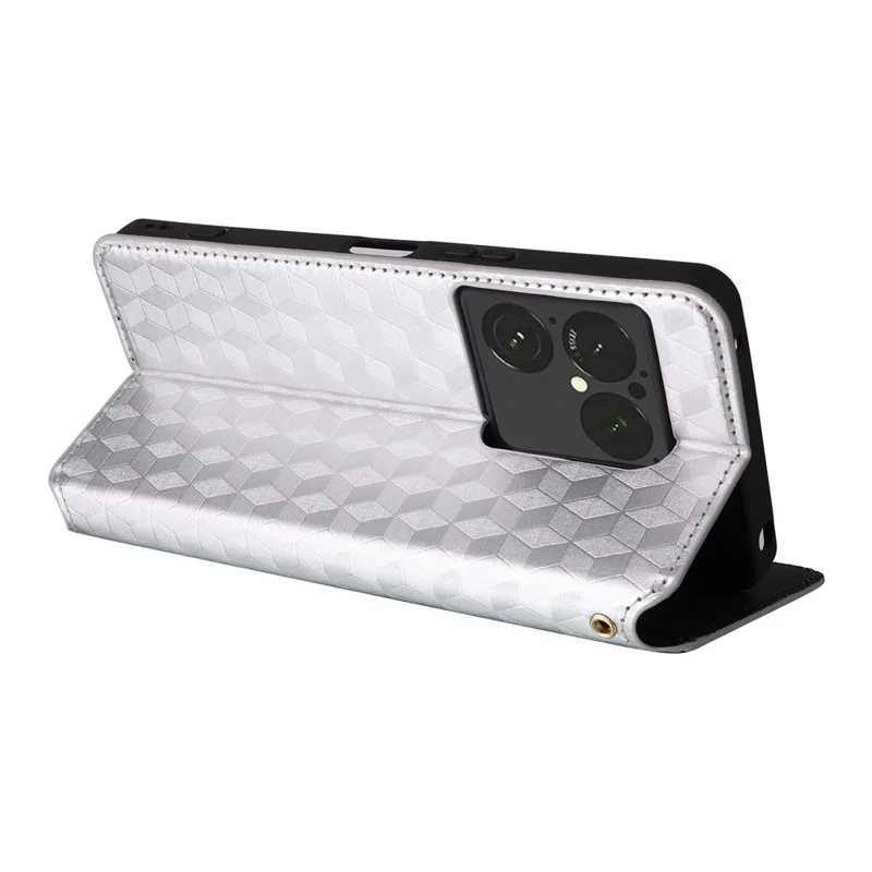 Custodia portafoglio per Sony Xperia 1 VIII, cover in pelle PU con stampa a rombi - Argento