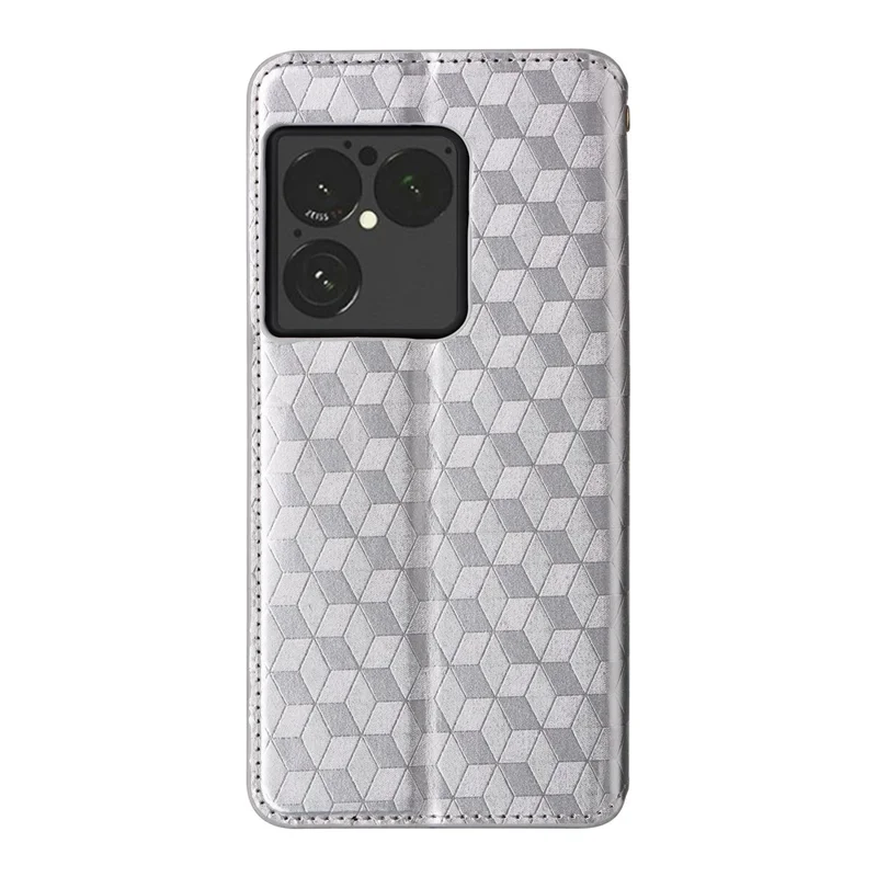 Custodia portafoglio per Sony Xperia 1 VIII, cover in pelle PU con stampa a rombi - Argento
