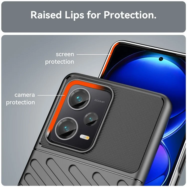 Bump Proof Back Shell for Xiaomi Redmi Note 12 Pro+ 5G Thunder Series Thickened TPU Phone Case Twill Texture Phone Cover - Black
