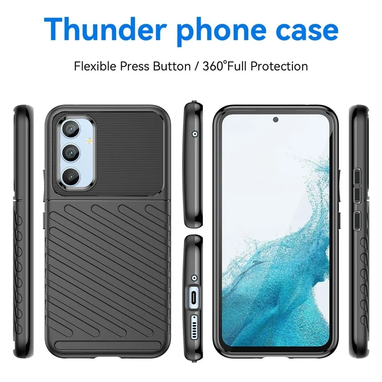 Для Samsung Galaxy A54 5G Thunder Series Shockproof Thickened TPU Phone Case Twill Texture Anti-Slip Phone Cover - Black